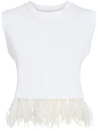Cinq à Sept feather-trim tank top - women - Polyester/Feather - M - White