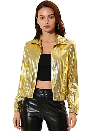 Allegra K Women's Holographic Shiny Long Sleeve Zipper Hooded Metallic  Jacket Silver XX-Large