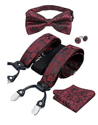 Hanky Cufflinks Alizeal Mens Paisley Suspender and Bow Tie 