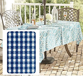 Newbridge Hotel Buffalo Check Indoor/Outdoor Print Fabric Tablecloth Blue Stain Resistant Fabric Tablecloth Buffalo Plaid Restaurant Quality – Water Repellent 52 Inch x 52 Inch Square