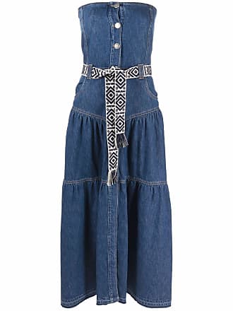 Pinko buttoned denim strapless midi dress - women - Cotton/Cotton/Polyester - 38 - Blue