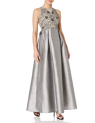Adrianna Papell Womens Petite Size Irridescent Faille Beaded Gown, Dove Grey, 6P