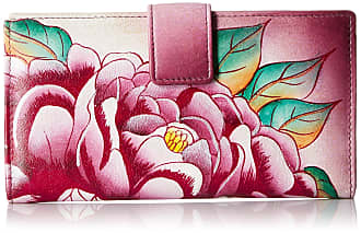Anna by Anuschka Leather Zip Around Clutch Wristlet Wallet Dragonfly Glass  Painting