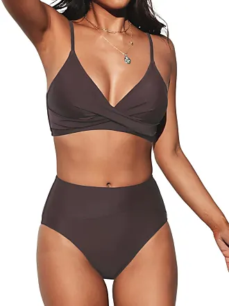 Top Bathing Suitwomen's Solid Black Twist High Waist Bikini Set - Sexy  V-neck Swimwear