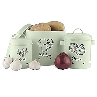 Potato and Onion Storage Set - Green Enameled Metal