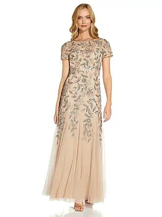 Adrianna Papell Womens Beaded V-Neck Gown