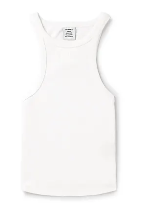 Embroidered ribbed stretch-cotton tank