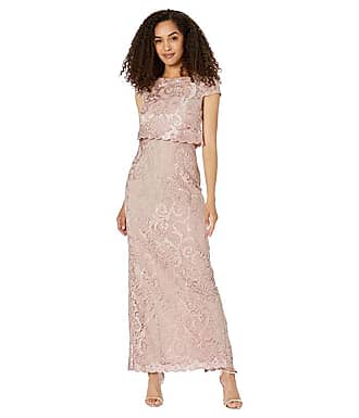 Adrianna Papell Embroidered Lace Long Pop Over Mob Column Gown