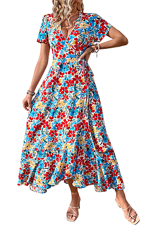 PRETTYGARDEN Long Sleeve Maxi Dress for Women V Neck Casual Button Down  Boho Long Floral Dresses