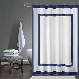 Madison Park Greyson Shower Curtain, Pieced Border Design, Modern Bathroom Décor, Machine Washable, Fabric Privacy Screen, 72x72, Navy