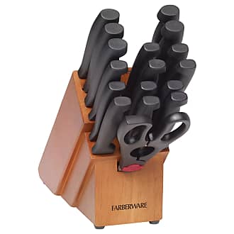 Farberware 22-Piece Never Needs Sharpening Triple Rivet High-Carbon  Stainless Steel Knife Block and Kitchen Tool Set, Black & 78892-10  Farberware