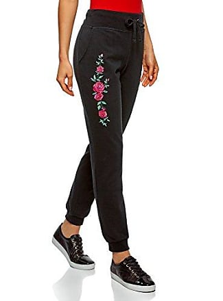 XS Noir oodji Ultra Femme Pantalon en Tissu Texturé avec Bandes Latérales