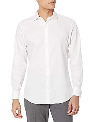 Kenneth Cole Reaction Mens Dress Shirt Slim Fit Stretch Collar Non Iron Solid, Bone, 17.5 Neck 36-37 Sleeve (X-Large)