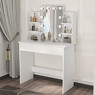 VASAGLE Coiffeuse avec miroir LED moderne blanc