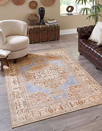 Unique Loom Oslo Collection Distressed Over-Dyed Botanical Medallion Area Rug 6 x 9 Feet Beige/Blue 