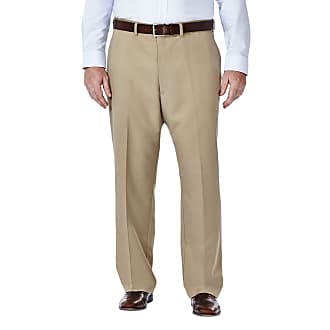 Haggar Mens Big & Tall Cool 18 Gabardine Expandable-Waist Plain-Front Pant - Beige - 56W x 32L