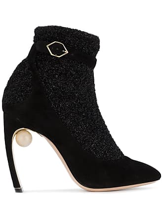 Nicholas Kirkwood Black Suede Knee High Boots with Clear Pink