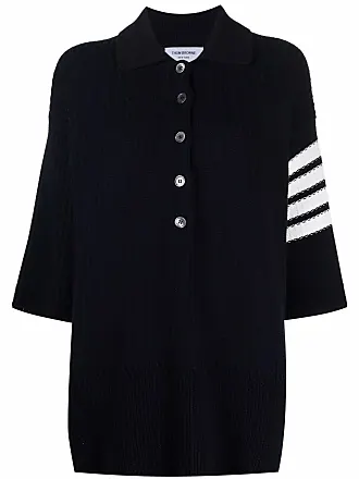 Thom Browne tie-fastening knit polo top - Blue