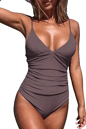  CUPSHE Women's One Piece Swimsuit Bathing Suit V Neck Halter  Backless V-Wired Swimwear Brown : Clothing, Shoes & Jewelry