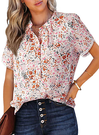 Boho Tops for Women 2023 Fall Trendy Floral Print 3/4 Bell Sleeve Shirts  Casual Ruched Tunic Tops Button V Neck Blouse