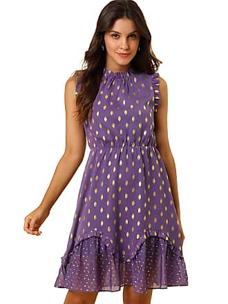 Allegra K Womens Halloween Dots High Neck Sleeveless Metallic Print Ruffle Cocktail Party Dress X-Large Purple