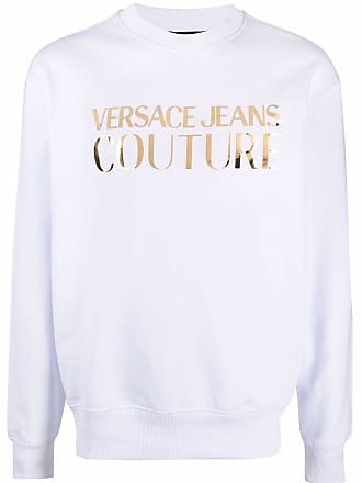 Versace Jeans Couture White 100% Cotton Gold Foil Logo Long Sleeve Hoodie  Sweatshirt- L for Mens 