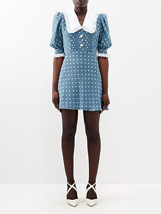 ALESSANDRA RICH Button-embellished pleated polka-dot silk midi dress