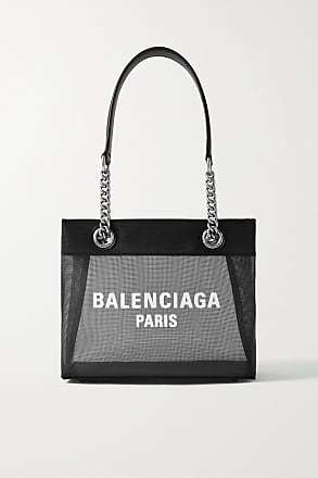 Balenciaga Navy Cabas Leather-trimmed Printed Organic Cotton-canvas Tote - Black - one size