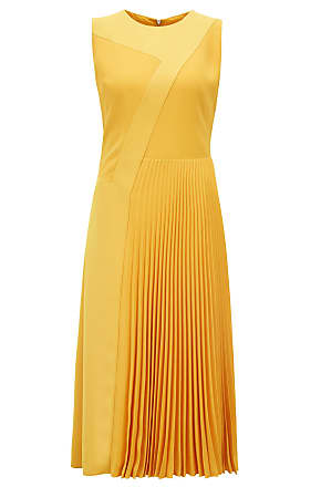 BOSS Hugo Boss Patchwork midi dress in crepe plissé skirt detail 2 Yellow