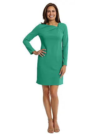 London Times Women's Belted Fit and Flare Pleated Blouson Sleeve Midi Scuba  Crepe Dress Polished Chic Career