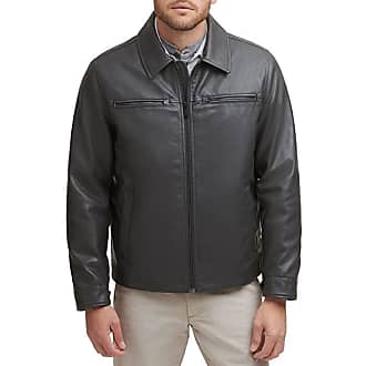 XQS Mens Faux-Leather Lapel Classic Police Style Solid Jacket Coat
