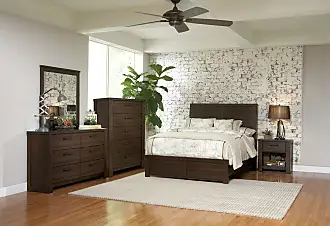 Renova Vintage Black Wood Bedroom Set, Queen Panel Bed, Dresser, Mirror, Nightstand