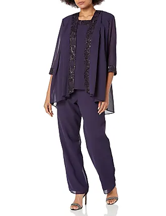 Roaman's Women's Plus Size Three-Piece Beaded Pant Suit, 14 W - Midnight  Violet