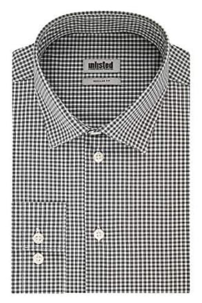 Kenneth Cole Unlisted by Kenneth Cole Mens Dress Shirt Regular Fit Checks and Stripes (Patterned), Jet Black, 16-16.5 Neck 36-37 Sleeve