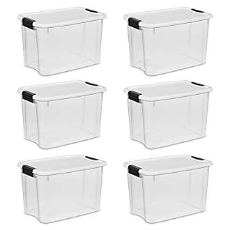 Sterilite 19859806 30 Quart/28 Liter Ultra Latch Box Clear with A White Lid and Black Latches 6-Pack