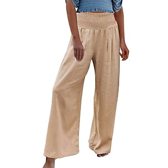 Women's Trousers Casual Cotton Linen Pants Drawstring Elastic Straight Leg Pants Loose Trousers with Pockets 