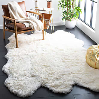 Safavieh Sheep Skin Collection 5 x 8 Natural / White SHS211A Handmade Rustic Glam Genuine Pelt 3.4-inch Extra Thick Area Rug