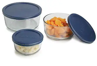 Anchor Hocking Classic Rectangular Glass Food Storage with Navy Lid, 6  Cups, Set of 2