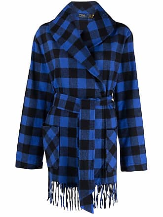 Polo Ralph Lauren checked fringe-edge belted jacket - women - Recycled Cotton/Cotton - L - Blue