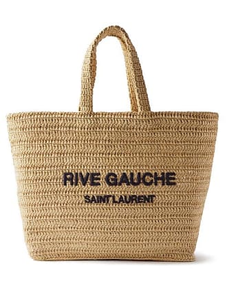 Beige Rive Gauche logo-print herringbone-twill tote bag, Saint Laurent