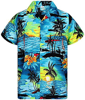 Hawaiian-Imprimer Funky Chemise Hawaïenne Poche-Avant Turquoise Manche-Courte Hommes Hibiscus XS 6XL V.H.O