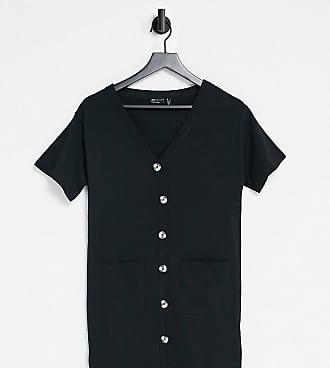 Asos Petite ASOS DESIGN Petite button through t-shirt dress in black