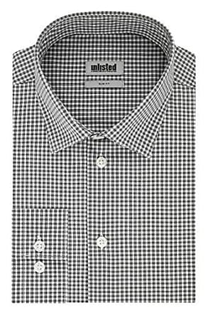 Kenneth Cole Reaction Unlisted by Kenneth Cole Mens Dress Shirt Slim Fit Checks and Stripes (Patterned), Jet Black, 17-17.5 Neck 36-37 Sleeve