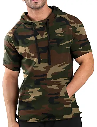 COOFANDY Mens Hoodie T-Shirt Workout Pullover Shirt Short Sleeve Pocket Gym  Hood