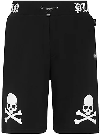 Philipp Plein rhinestone-skull drawstring cotton shorts - Black