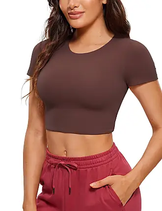  CRZ YOGA Womens Butterluxe Double Lined Open Back Crop Tops  Backless Short Sleeve Workout Top Casual Going Out Tight T-Shirts Black X- Small : Clothing, Shoes & Jewelry