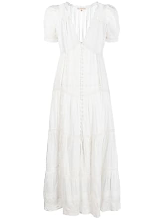 LoveShackFancy embroidered tiered midi dress - women - Cotton - 4 - White