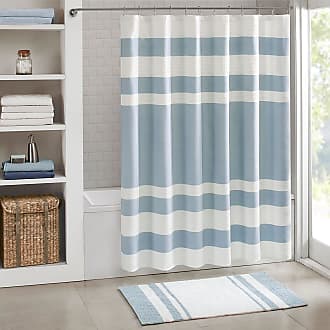 Madison Park Spa Waffle Weave Striped Fabric Shower Curtain, Classic Shower Curtains for Bathroom, 72 X 84, Blue