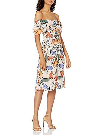 Donna Morgan Womens Off Or on Shoulder Rouched Front Chiffon Dress, Ivory Multi, 4