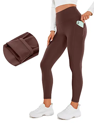 Women's Faux Leather Thermal Leggings Fleece Lined Warm Yoga Pants with  Pockets